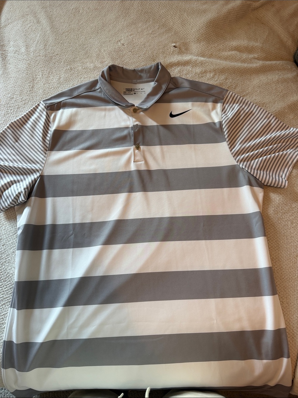 Nike Men’s White and Gray Horizontal Stripe Golf Polo